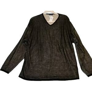 VTG Cousin Johnny Mens Size XXL Black Tan Sweater Made In USA Rayon V Neck‎ NWT
